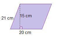 What is the area of the parallelogram?

21 centimeters.
82 centimeters squared
300 centimeters squ