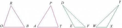 The figure below shows two pair of congruent triangles.

ΔYWX ≅ _____.
ΔDEF
ΔFED
ΔDFE
ΔEDF