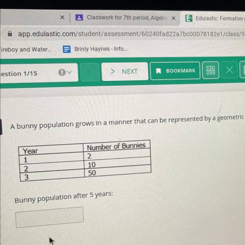 A bunny population grows in a manner that can be represented by a geometric sequence. Given the tab