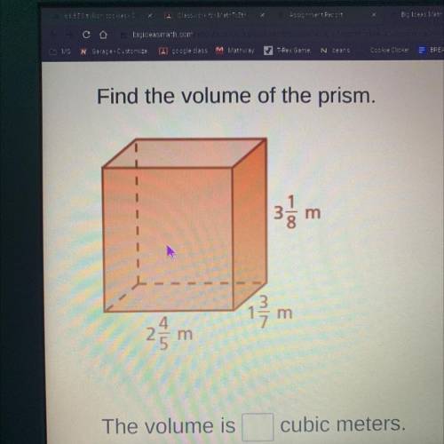 Find the volume of the prism.

-100
m
m
21 / 3
2
m
The volume is
cubic meters.