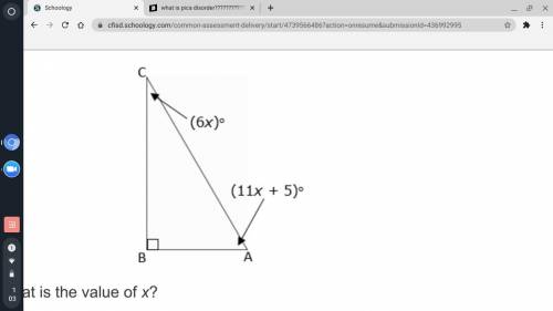 The angle measures of a triangle are shown in the diagram below.

What is the value of x?
Record y
