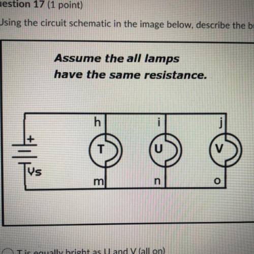 Using the circuit schematic in the image below, describe the bulb T?

Assume the all lamps
have th