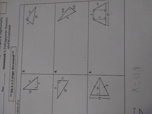 Can anyone answer this

Unit 8:Right Triangles&Trigonometry Homework 1 Pythagorean theorem and