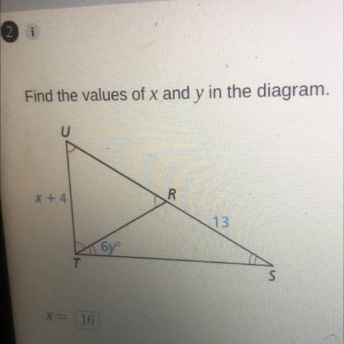 Find the values of x and y in the diagram