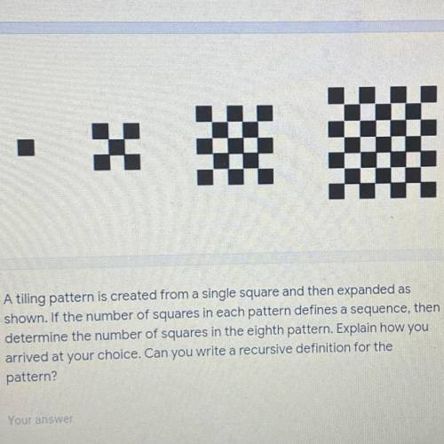 Answer all questions:

1)Determine the number of squares in the eighth pattern
2) Explain how u ar