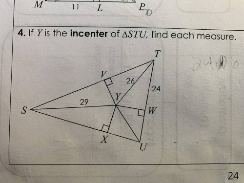 If y is the incenter of stu find each measure