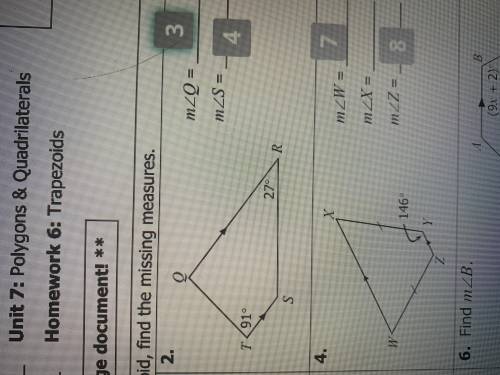 If the quadrilateral below is a trapezoid, find the missing measures
