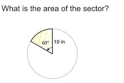 What is the area of the below-shaded sector? EXPLAIN the steps you used to get to the final answer