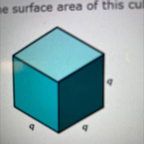 The surface area of this cube is 864 square yards. What is the value of q?
