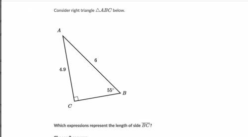 Consider right triangle \triangle ABC△ABCtriangle, A, B, C below.PLS HELP LOLS