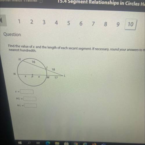 Find the value of x and each secant segment. If necessary, round your answer to the nearest hundred