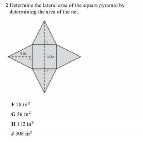Determine the lateral area of the square pyramid by determining the area of the net. PLEASE HELP!