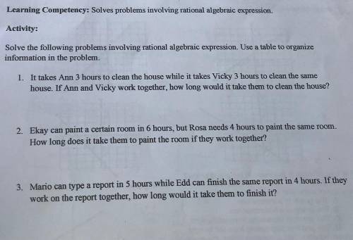Solves problems involving rational algebraic expression