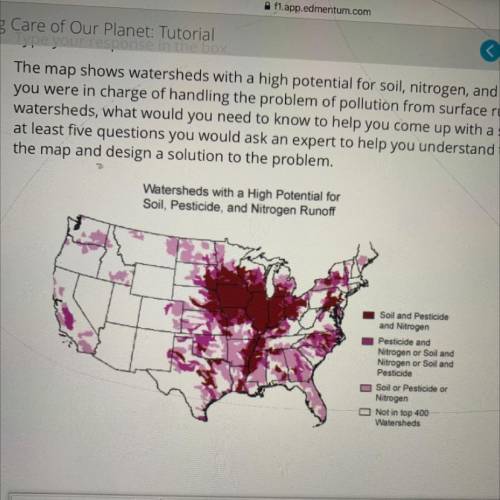 Question

Type your response in the box.
The map shows watersheds with a high potential for soil,