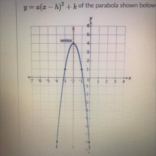 Find the values of a, h, and k in the equation of the parabola in vertex form

y= a(se – h)2 + k o