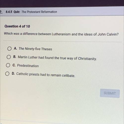 Which was a difference between Lutheranism and the ideas of John Calvin?