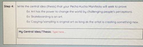 Write a central idea (thesis) that that your pecha kucha manifesto will seek to prove. what does cr