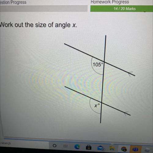 Work out the size of angle x.
105°
to