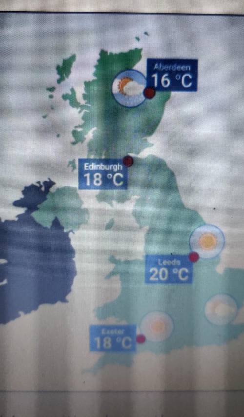 Look at the diagram below. which two cities have the same temperature?

options : Aberdeen, Edinbu