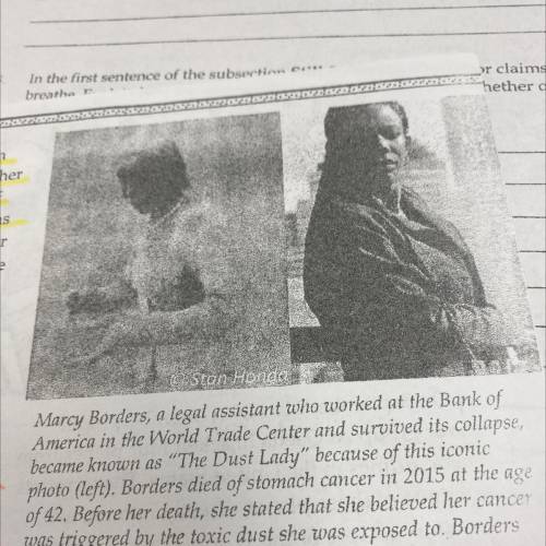 How do the images and caption of the dust lady on the second page of the article support the author