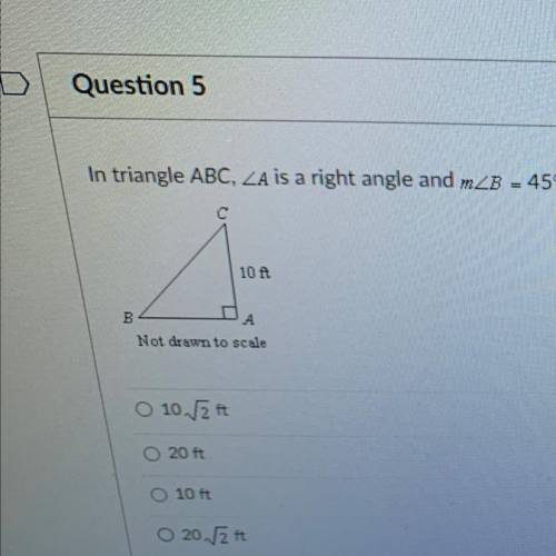 In triangle ABC a is a right angle b=45 find be if answer is not an integer leave it in simplest ra