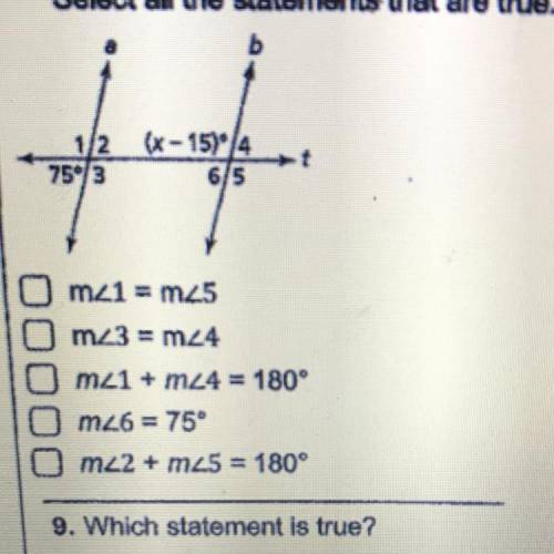 8. In the figure, lines a and bare parallel.

Select all the statements that are true.
b
1/2
(x-15