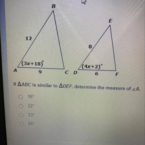 Determine the measure of angle A