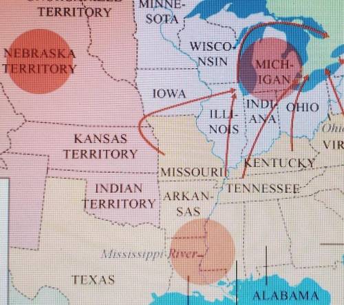 Identify the region where the Underground Railroad maintained safe houses. (The big red circles are