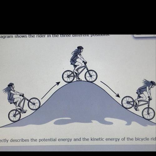 A bicycle rider is traveling up a hill. When the rider reaches the top of the hill, she stops to re