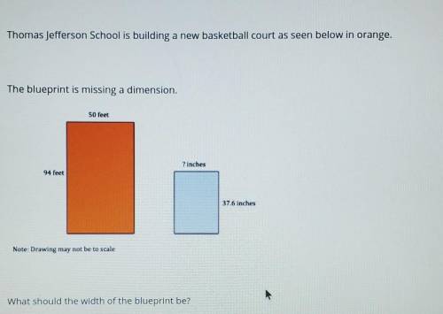 Thomas Jefferson School is building a new basketball court as seen below in orange. The blueprint i