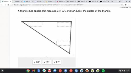A triangle has angles that measure 34°, 87°, and 59°. Label the angles of the triangle.