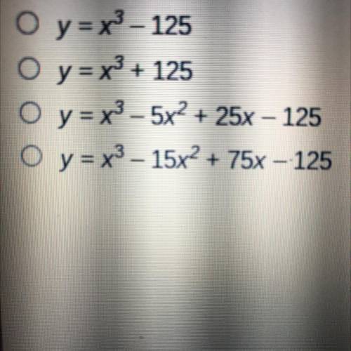 PLEASE HELP!

Which rectangular equation is formed by eliminating the parameter?
y=t^3
x=t+5