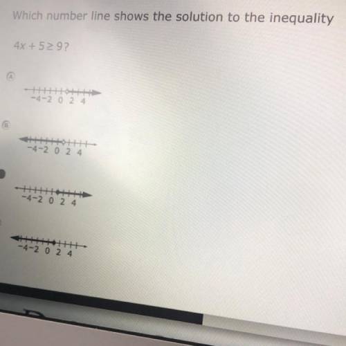Which number line shows the solution to the inequality
4x + 5 > 29?