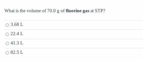 What is the volume of 70.0 g of fluorine gas at STP?