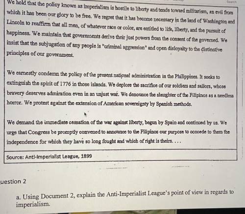 Question 1- Using Document 2, explain the Anti-Imperialist Legue’s point of view in regards to impe