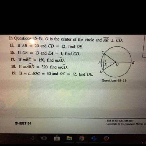 If AB=20 and CD=12, find OE
I need help with 15-17