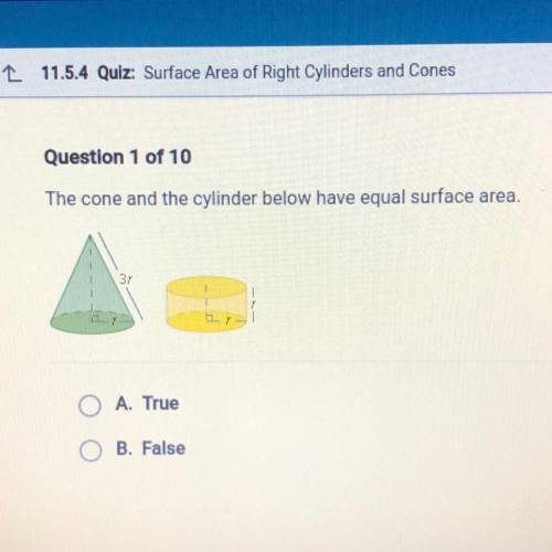 The cone and cylinder below have equal surface area