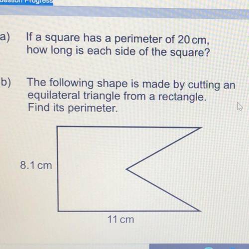 B)

The following shape is made by cutting an
equilateral triangle from a rectangle.
Find its peri