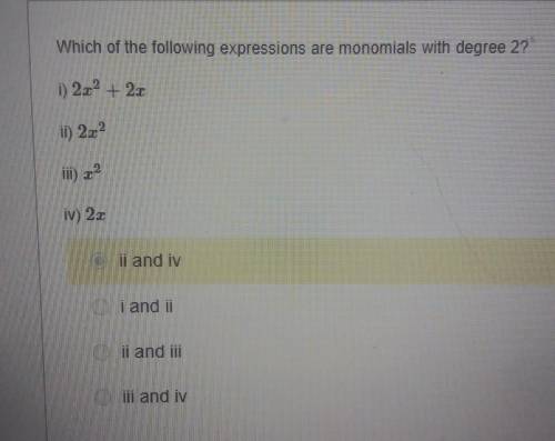 Which of the following expressions are monomials with degree 2? ​