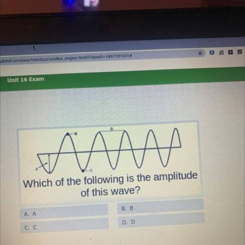 An

Which of the following is the amplitude
of this wave?
B. B
A. A
C. C С
D. D