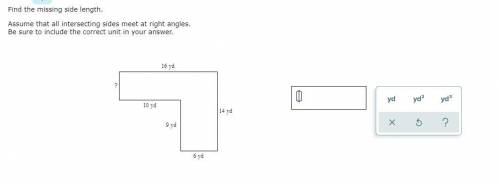 Find the missing side length. Assume that all intersecting side meet at right angles. Be sure 2 inc