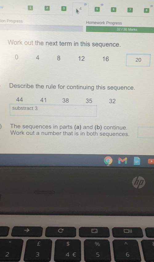 the sequences in parts a and b continue. workout a number that is in both sequences. 0 4 8 12 16 an