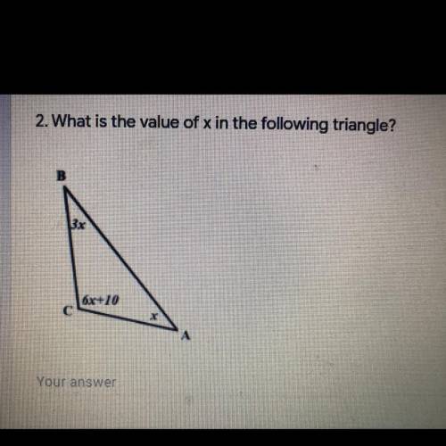 What is the value of x in the following triangle?
