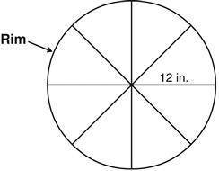 Each spoke on the rim of a bicycle tire is 12 inches long, as shown below.

Which is closest to th