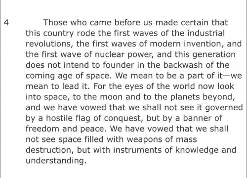 In paragraph 4 of the speech, how does Kennedy connect the ideas of the Industrial Revolution and m