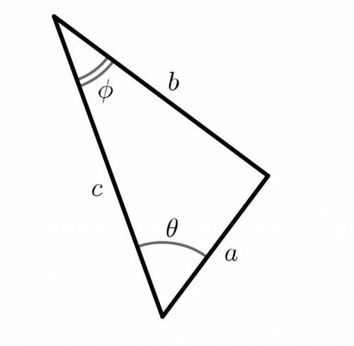 Consider the right triangle shown below where a=8.09, b=9.4, and c=12.4. Note that θ and ϕ are meas