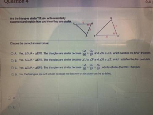 are the triangles similar? if yet write a similarly statement and explain how u know they are simil