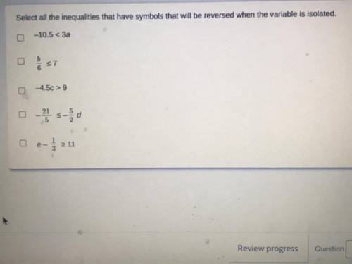 Select all the inequalities that have symbols that will be reversed when the variable is isolated.