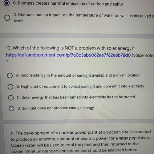 10. Which of the following is NOT a problem with solar energy?