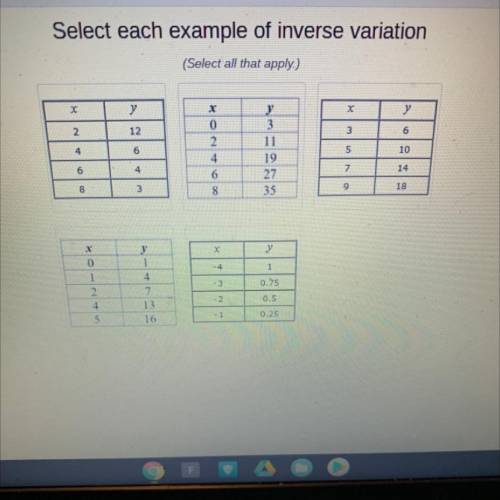 Select each example of inverse variation. Explanation as to why would be helpful!
